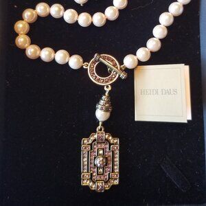 Heidi Daus Purple pave crystal with pearl chain necklace, +matching earrings